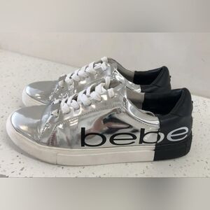 Bebe Womens Black Silver Metallic Casual Sneakers shies